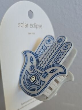 Solar Eclipse White and Blue Hamsa Hand Hair Clip